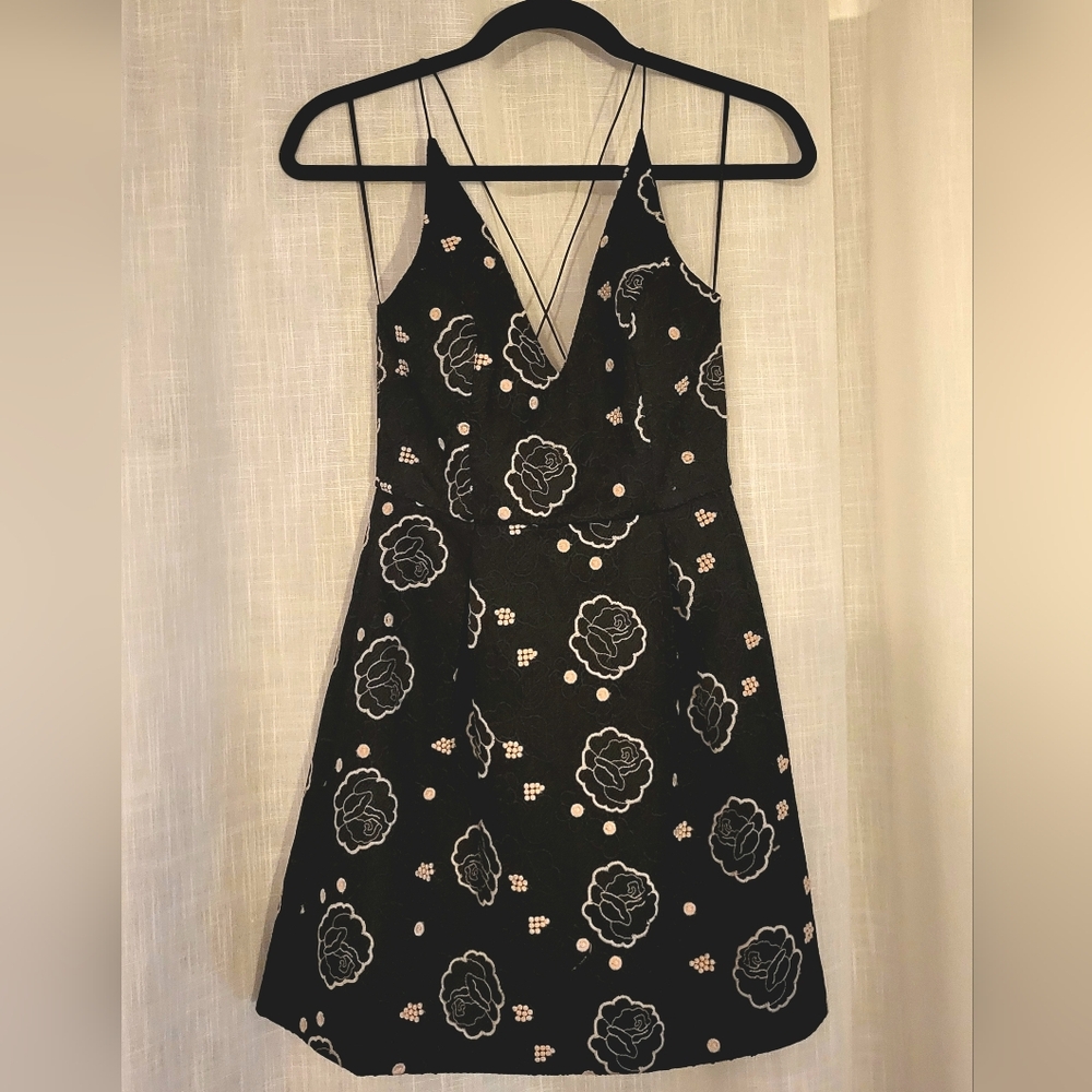 Topshop Floral Black and Cream Embroidered Minidress